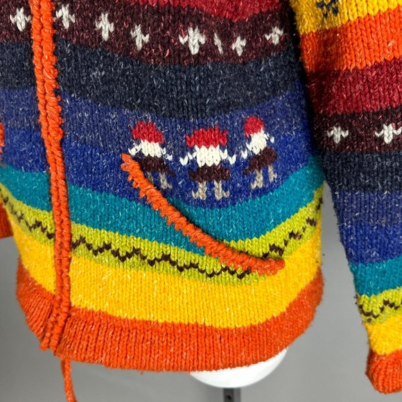 Vtg 90s Y2k Rainbow Striped Nepal Handmade Hoodie Jacket Pointy Hood Size L/XL - Picture 4 of 4